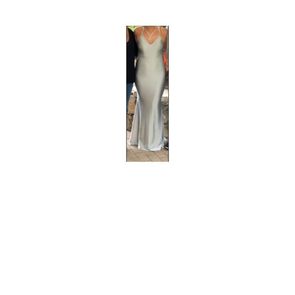 Prom Dress - Silver Spaghetti Strap, Backless, Mermaid Flare, Size XS or size 2